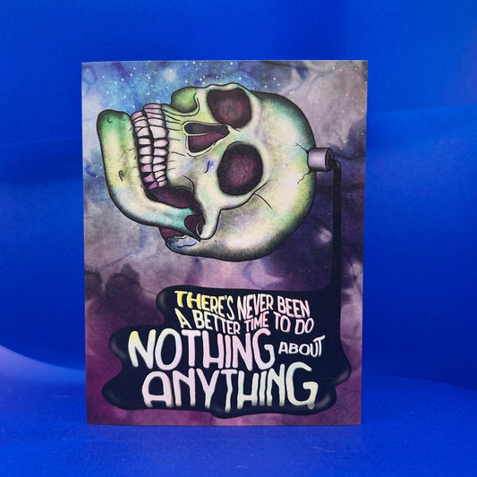 Skull design with text on a blue gradient background
