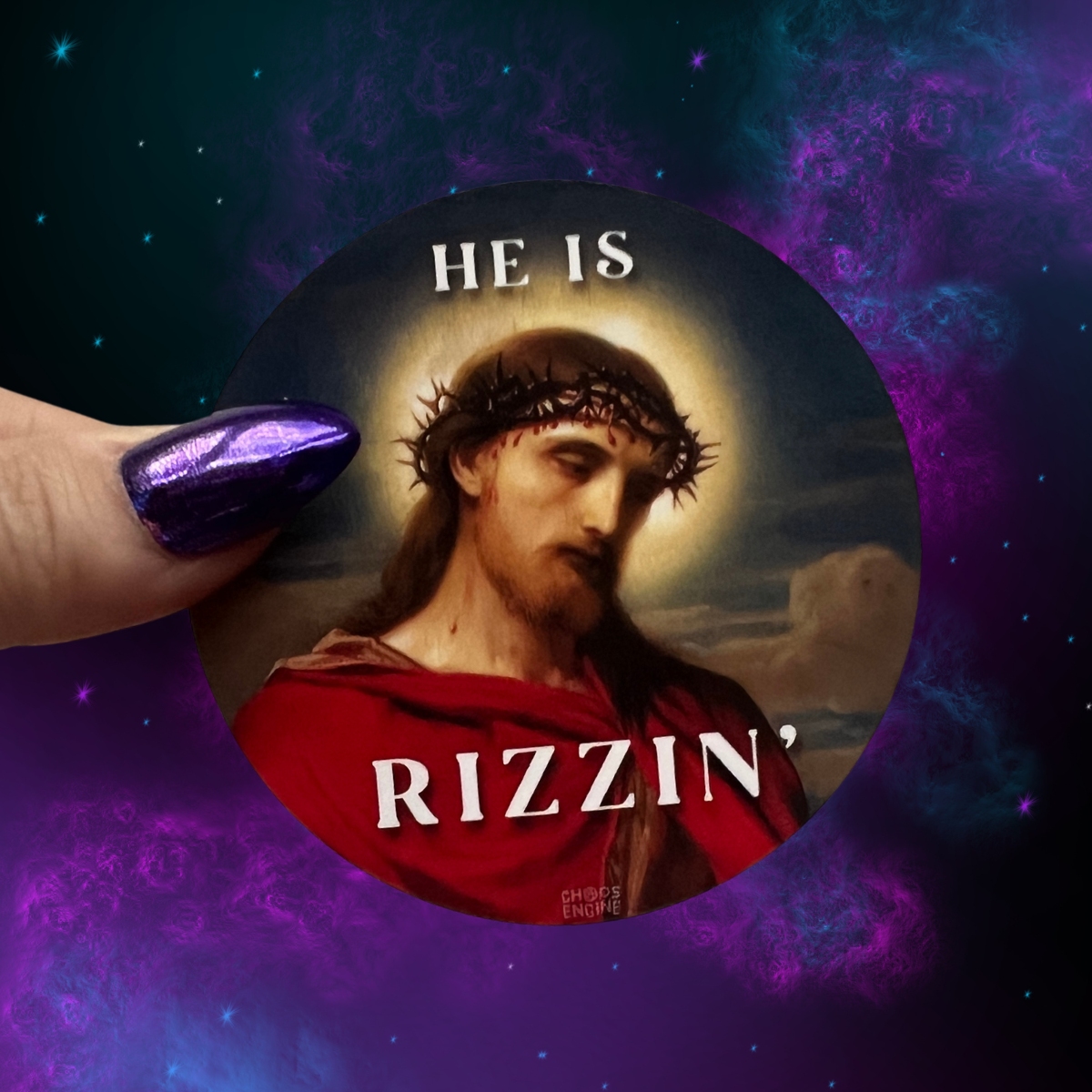 He Is Rizzin' vinyl sticker