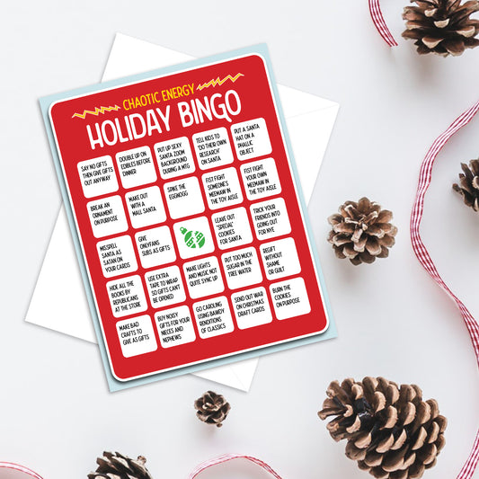 Chaotic Holiday Bingo funny Christmas card