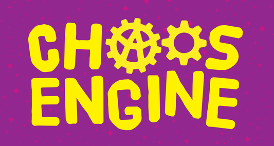 CHaos Engine logo on pink background
