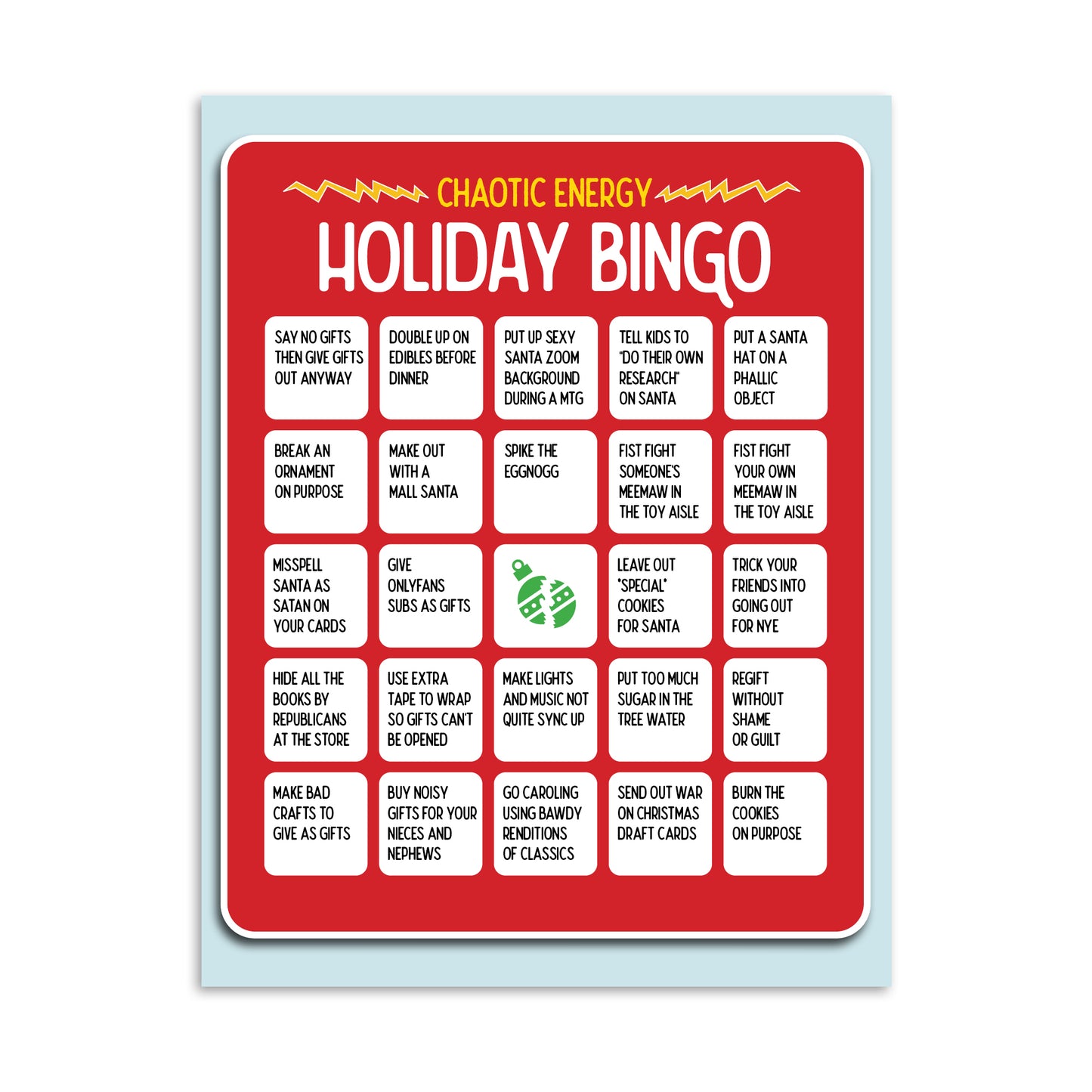 Chaotic Holiday Bingo funny Christmas card
