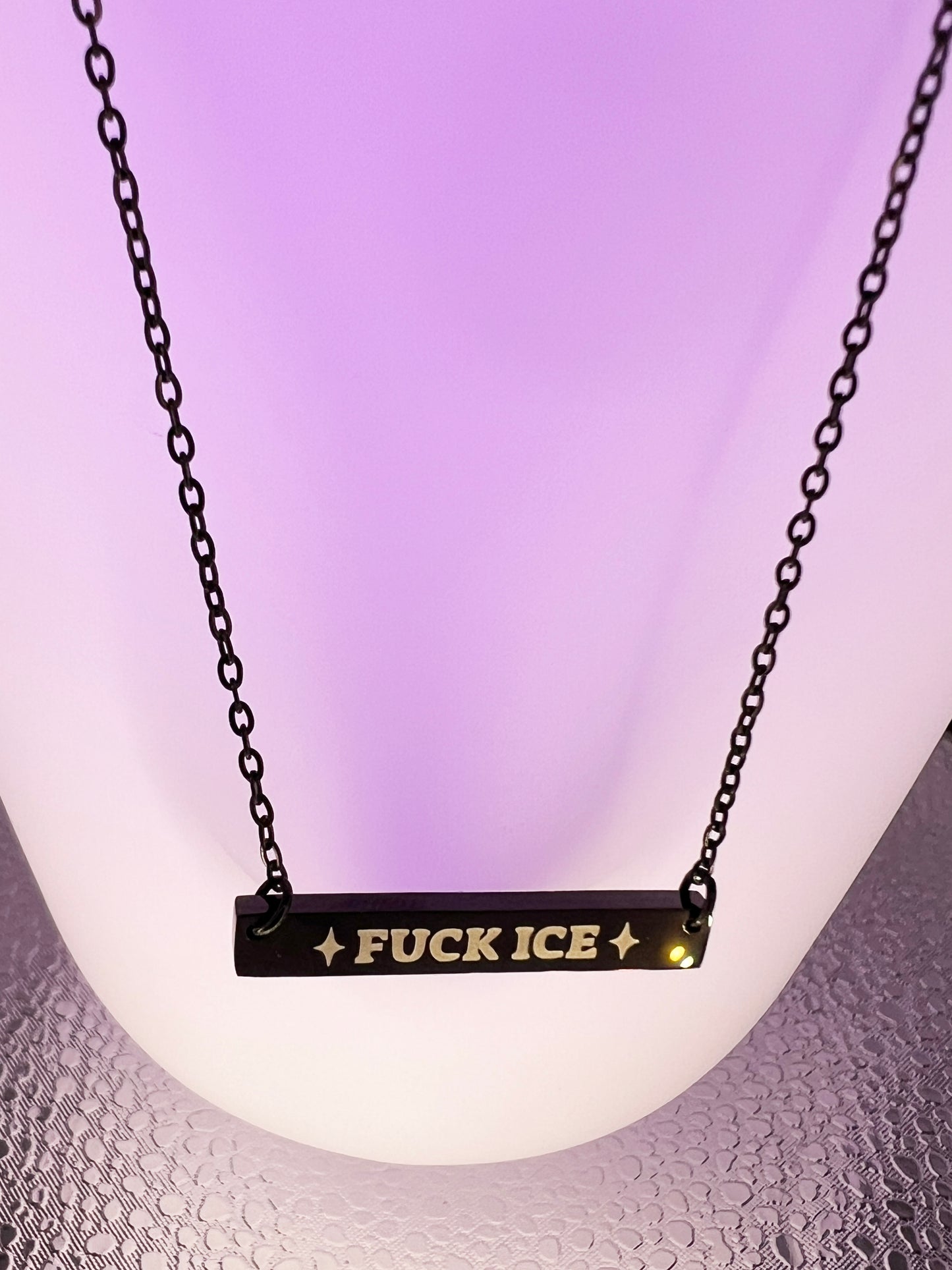 FUCK ICE engraved horizontal bar necklace