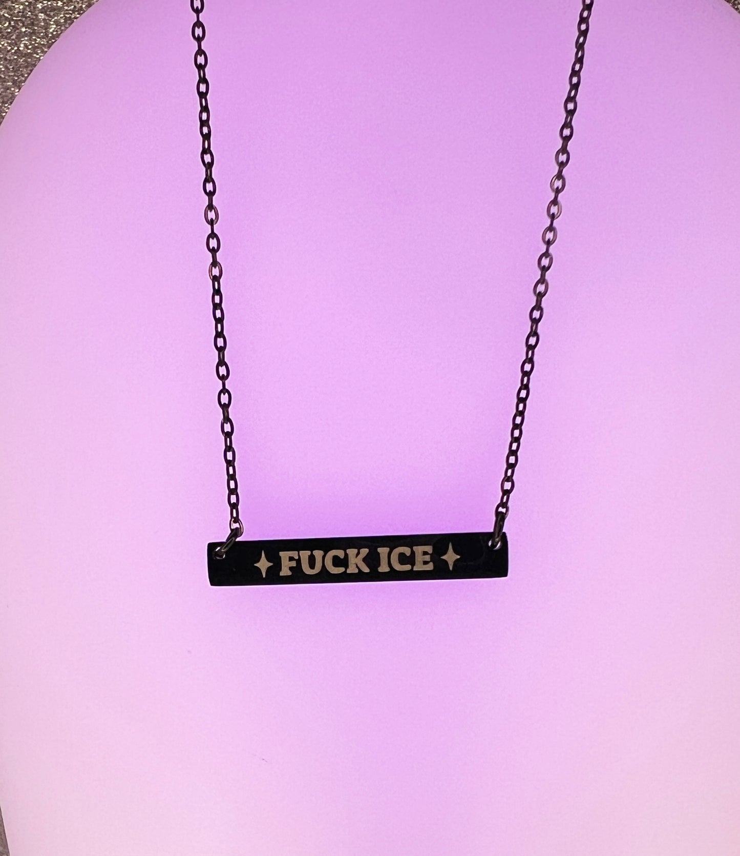 FUCK ICE engraved horizontal bar necklace