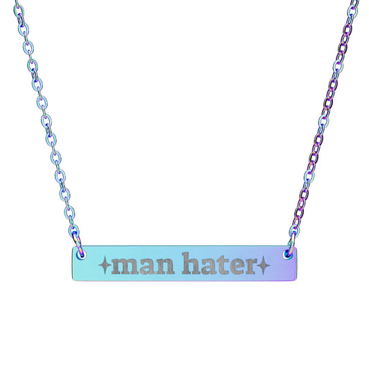 Man Hater engraved horizontal bar necklace