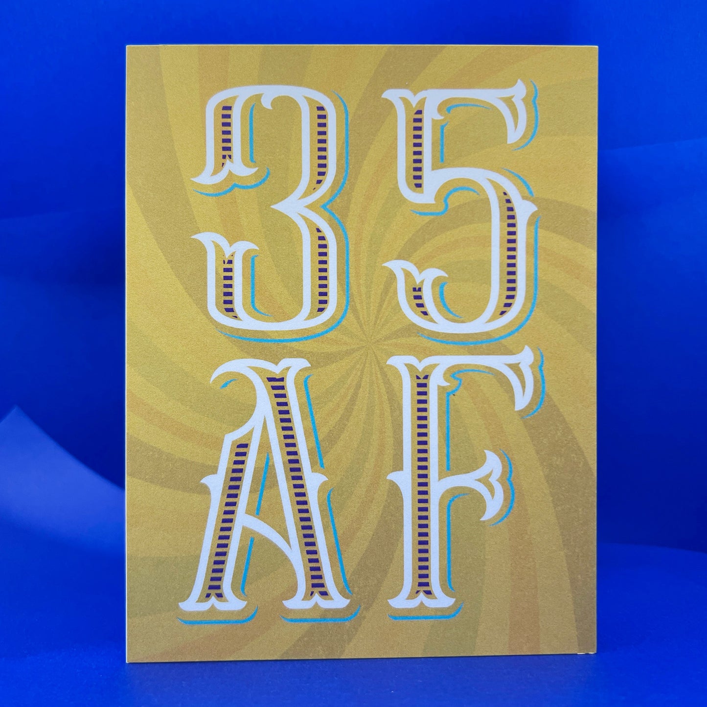 Card with '35 AF' text on a blue background