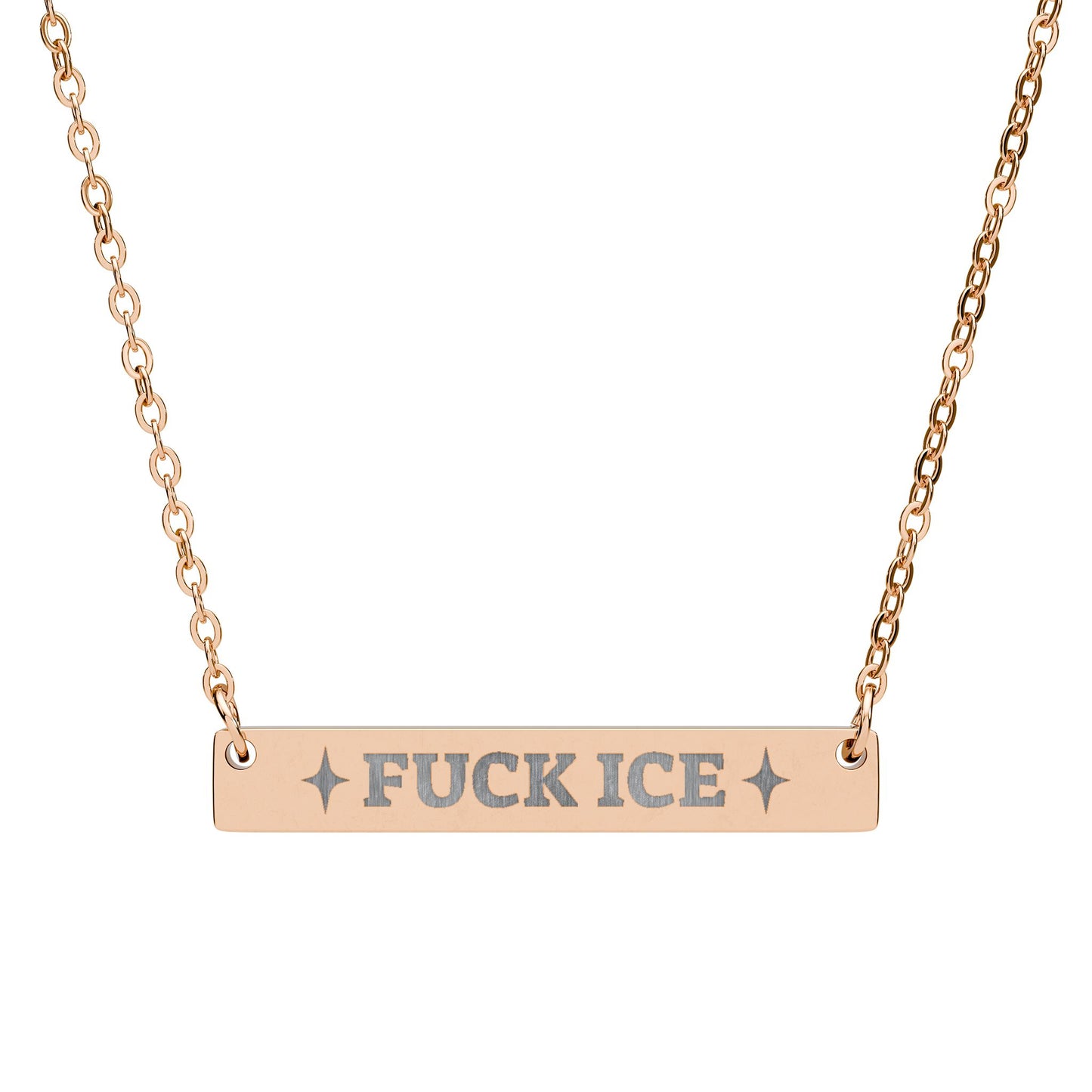 FUCK ICE engraved horizontal bar necklace