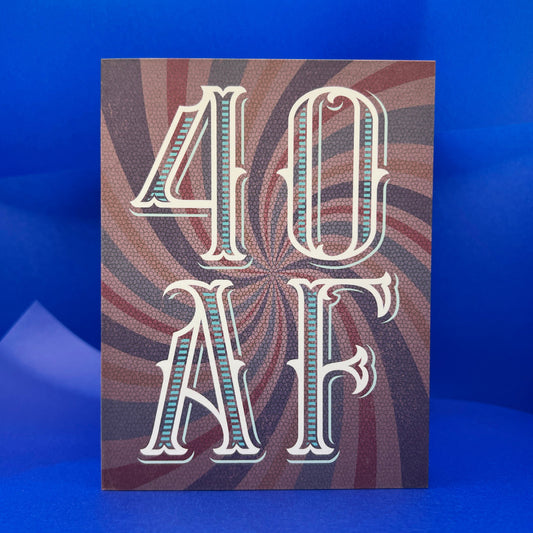 Card with '40 AF' text on a blue background