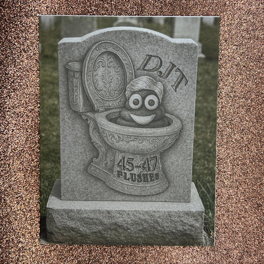 Decorative stone with a design of a face and text on a textured surface