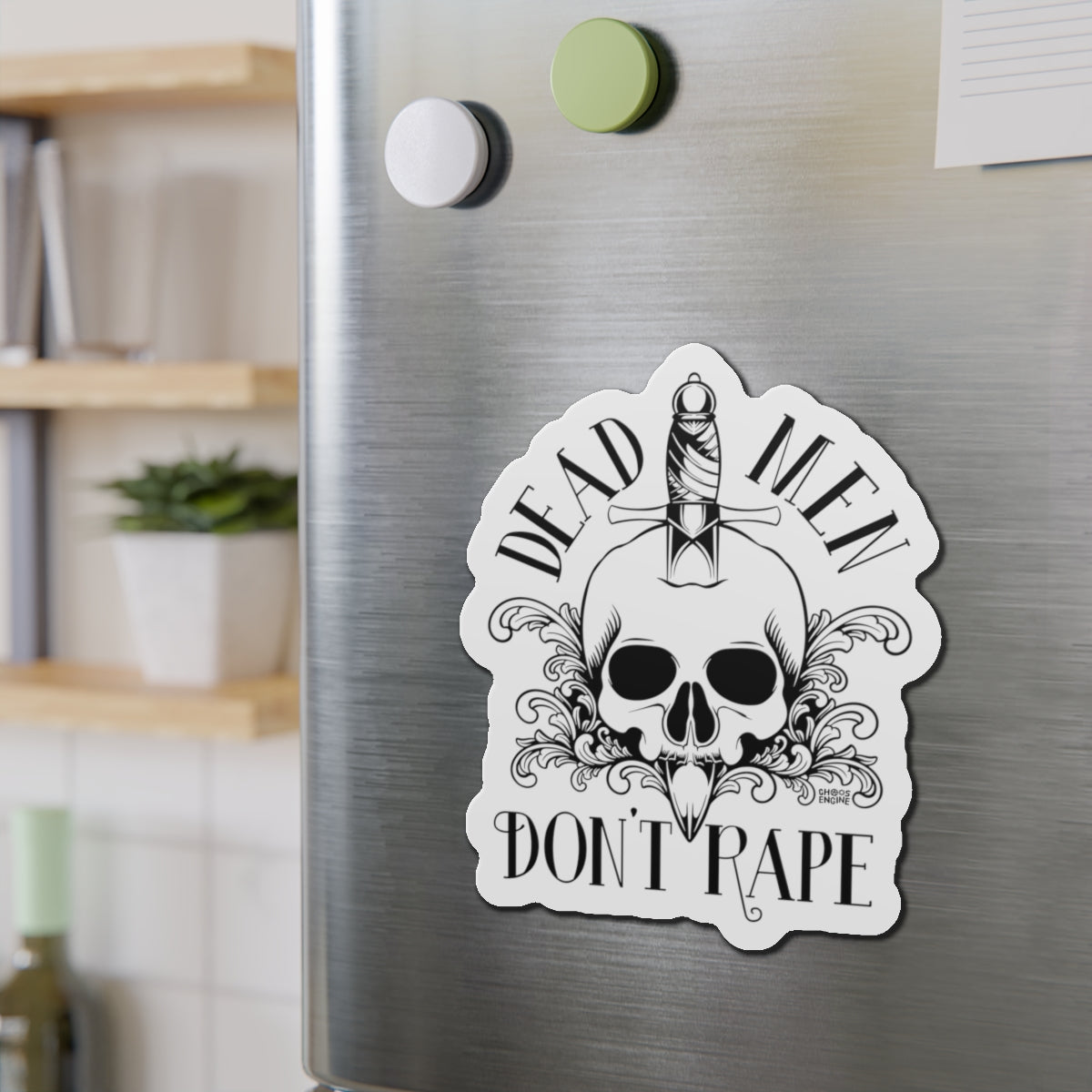 Dead Men Don't Rape die-cut magnet