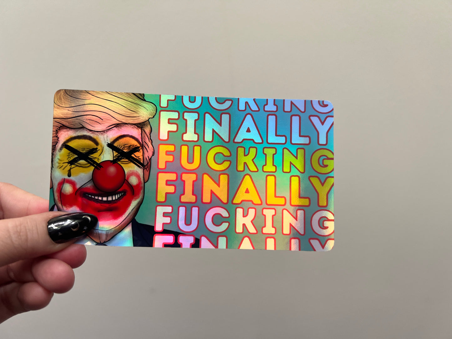 Fuckin' Finally! celebratory bottle label for the Big Beautiful Funeral