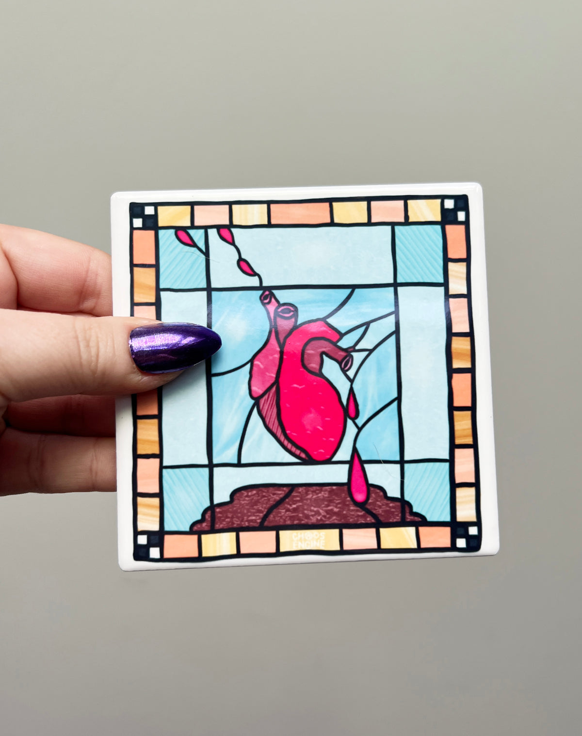 Heart of Stained Glass ceramic coaster
