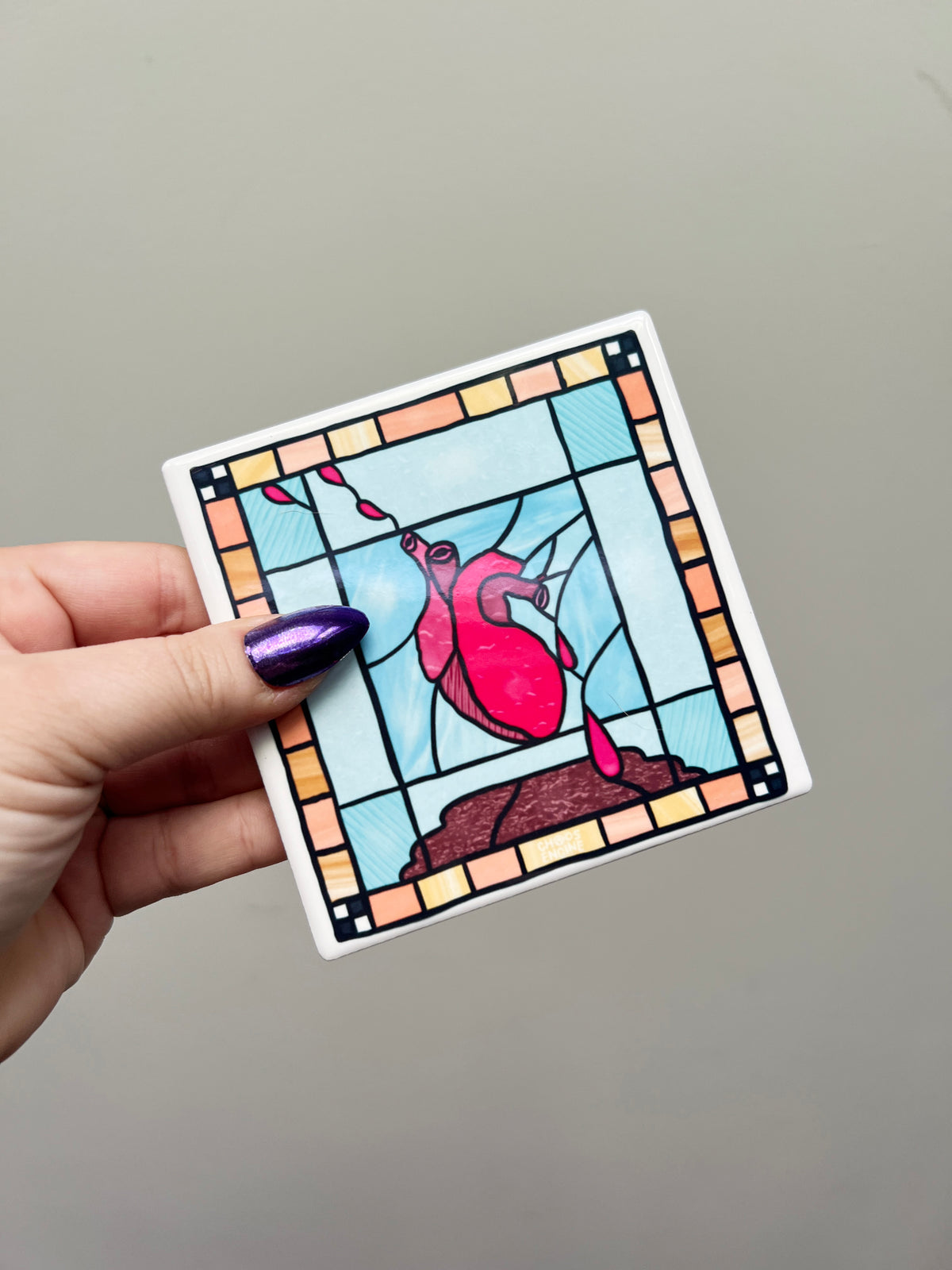 Heart of Stained Glass ceramic coaster