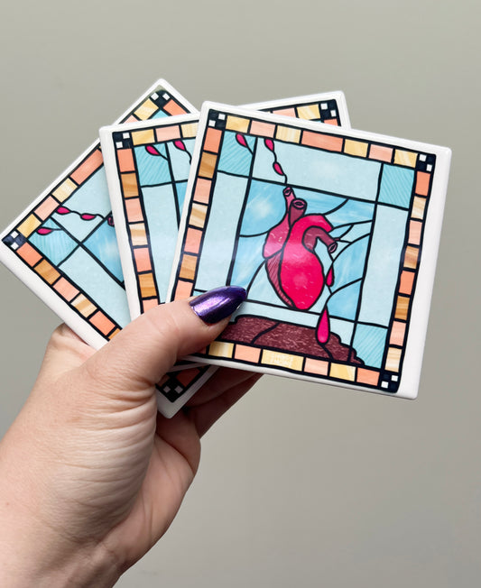 Heart of Stained Glass ceramic coaster