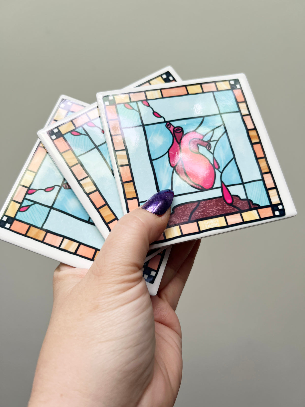 Heart of Stained Glass ceramic coaster