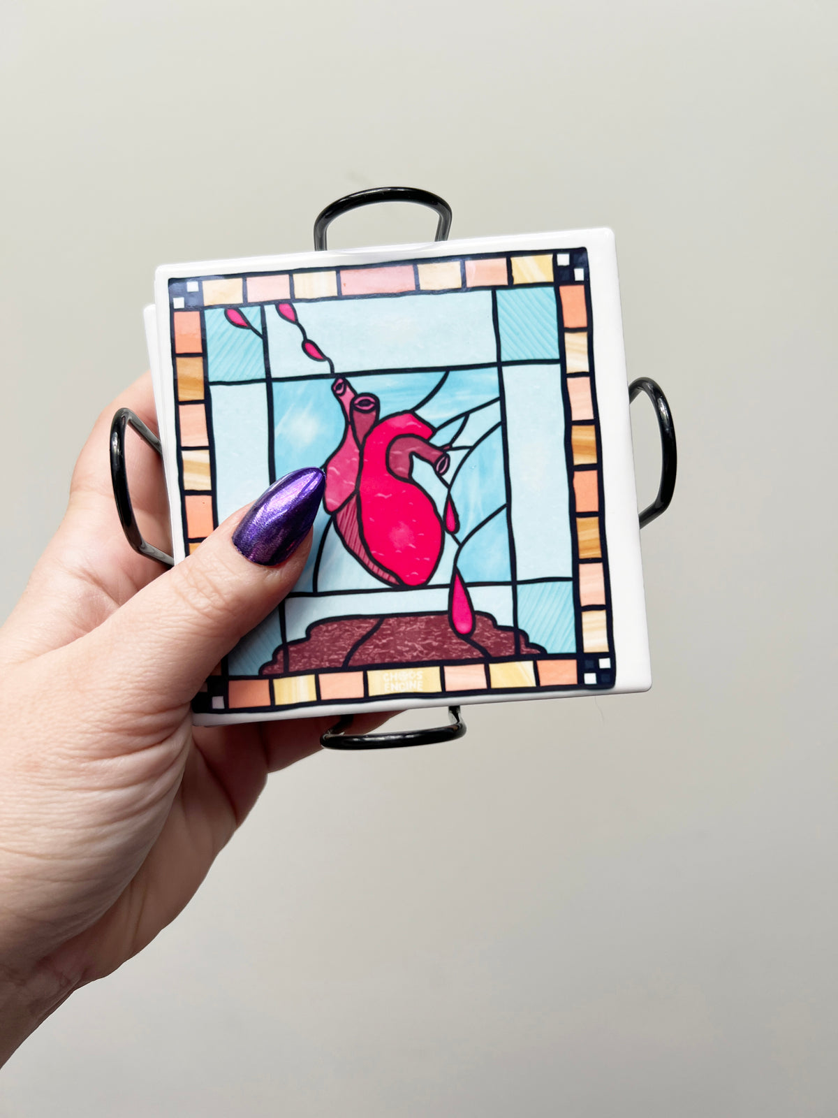 Heart of Stained Glass ceramic coaster