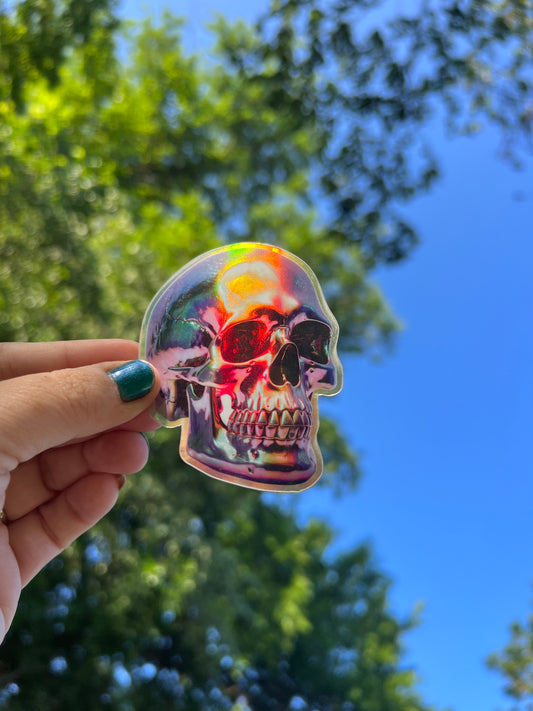 Holographic Chrome Skull sticker