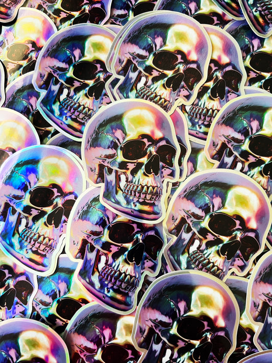 Holographic Chrome Skull sticker