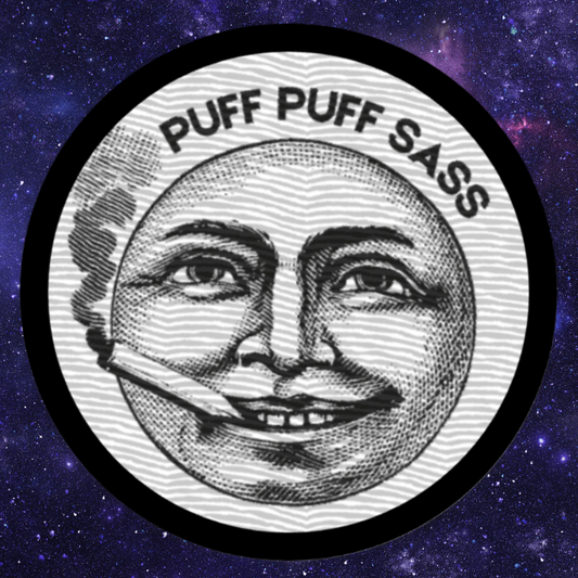 Iron On Patch with smoking face and text: Puff Puff Sass
