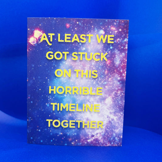Card with yellow text on a blue background