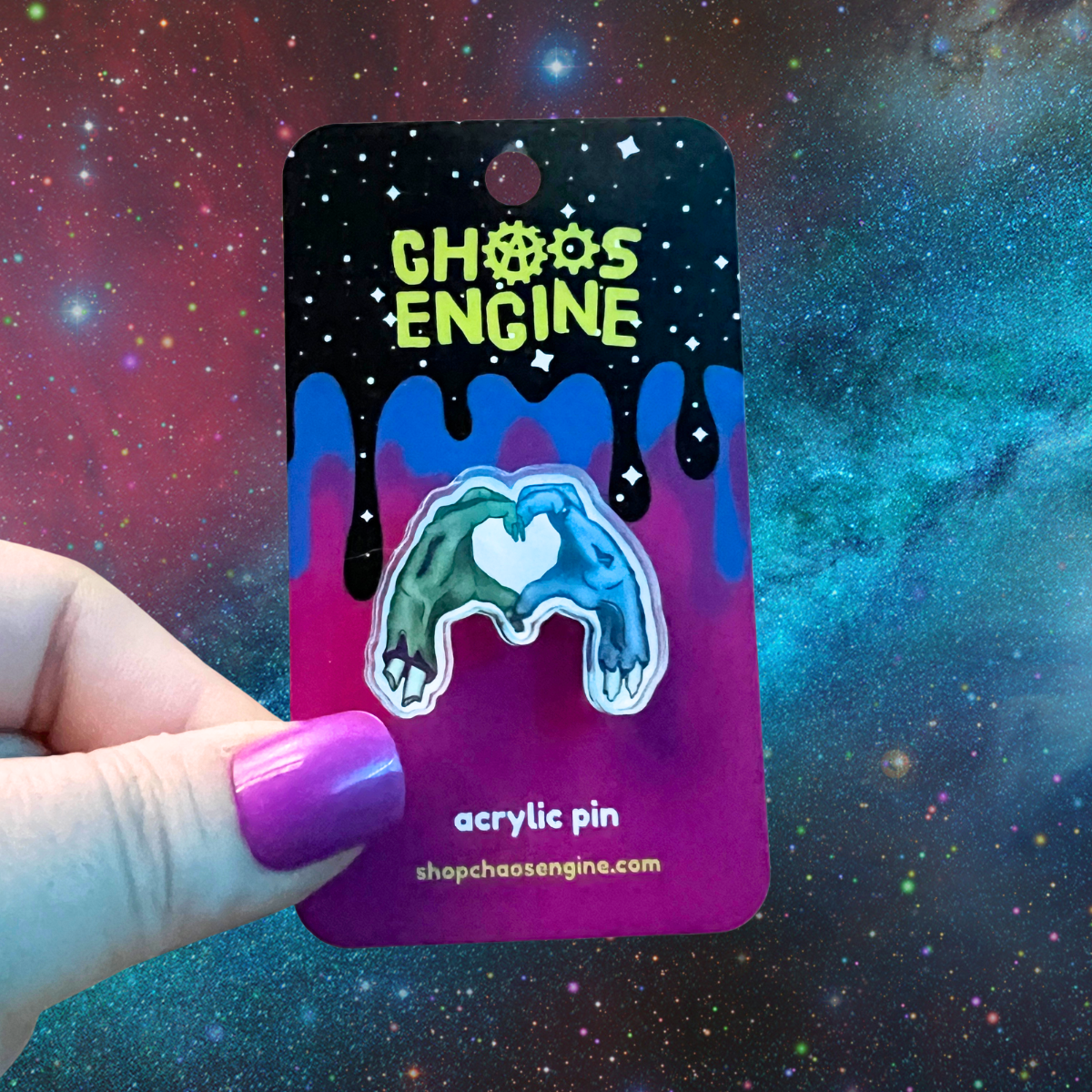 Zombie Heart Hands acrylic pin