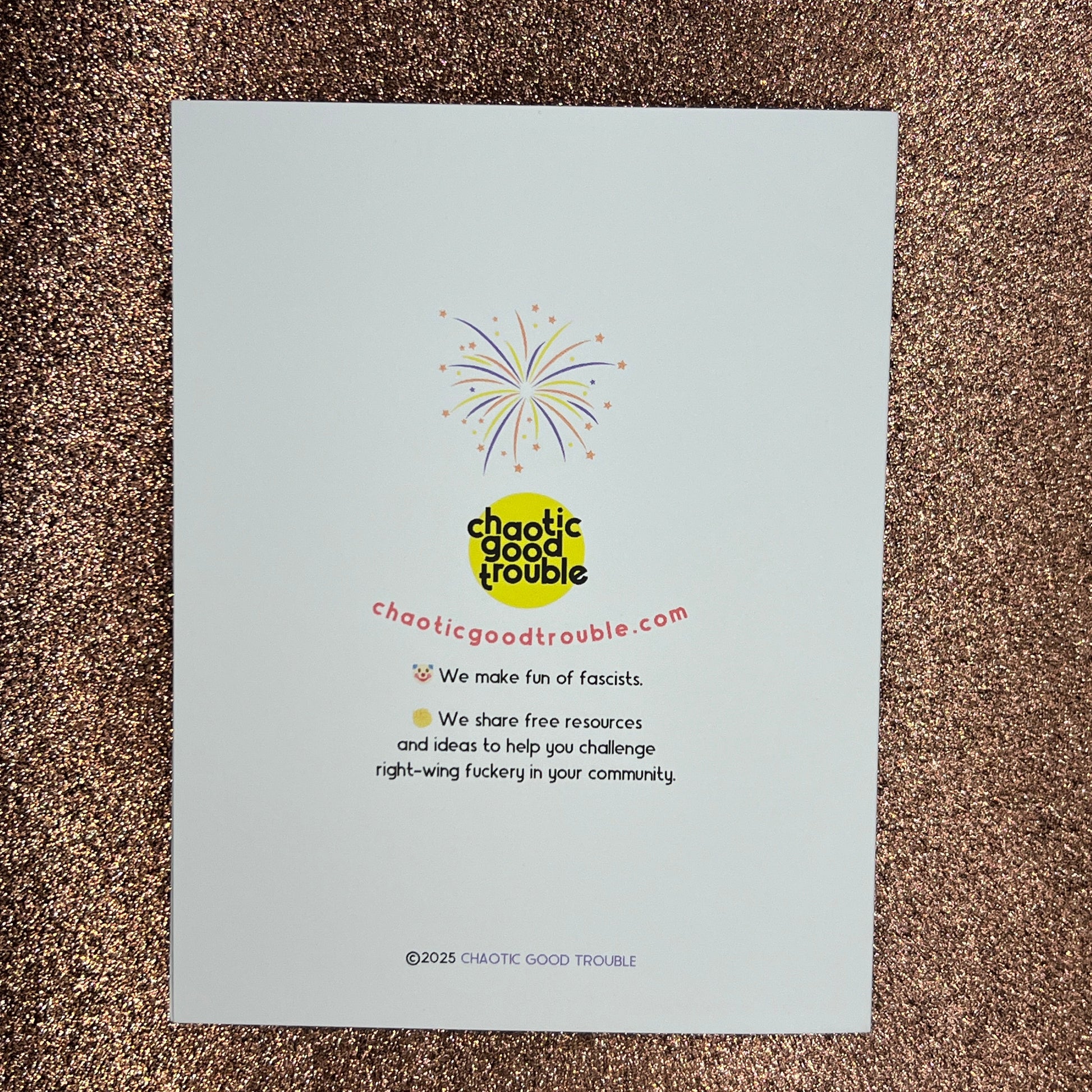 Brochure with a logo and text on a brown textured surface