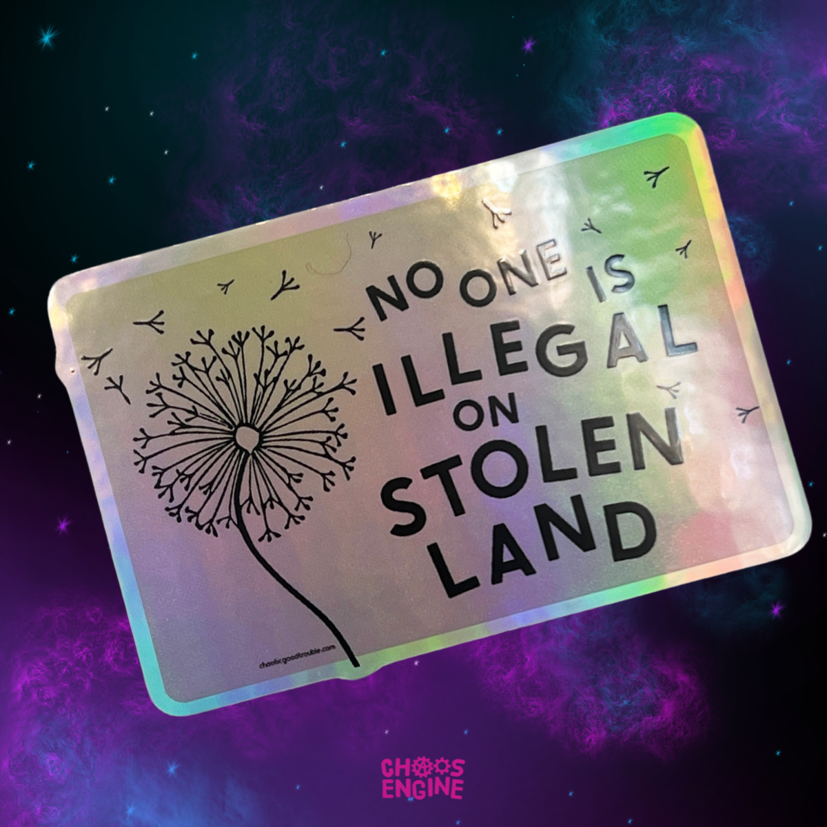 No One Is Illegal On Stolen Land holographic sticker